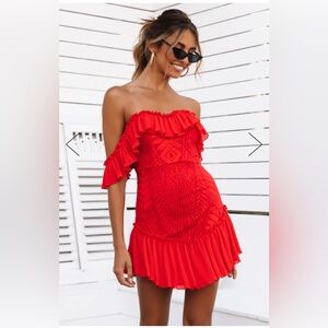 Hello Molly red off the shoulder mini dress